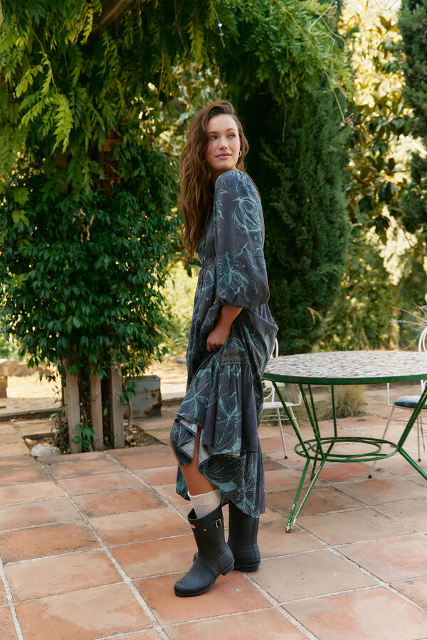 Jaase Vestido largo Carmen manga larga estampado midnight lilly Estampado gris