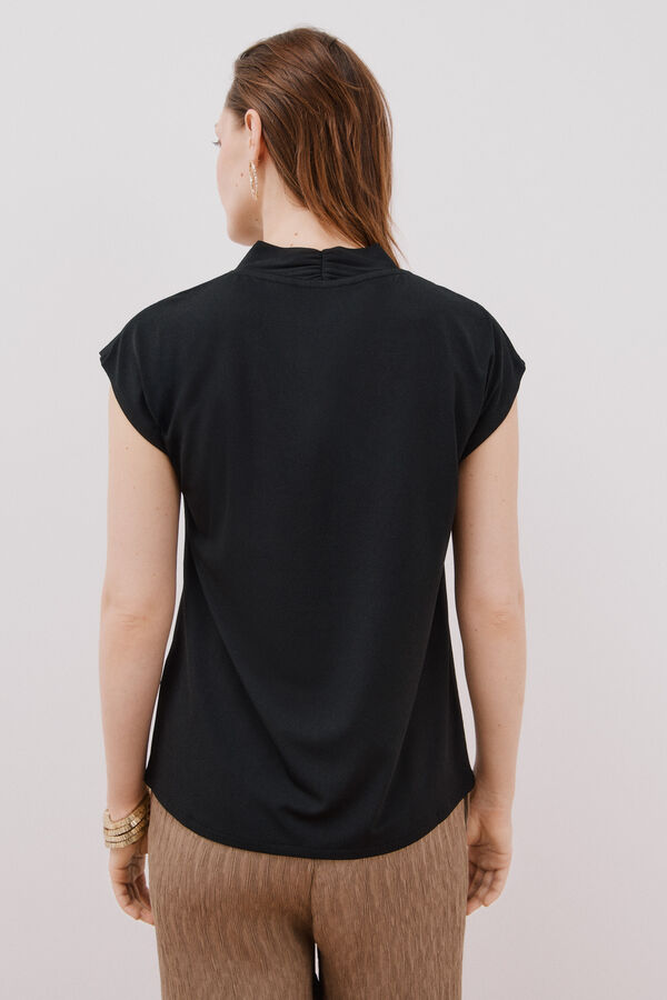 Cortefiel Camiseta estampada com decote em bico franzido Preto