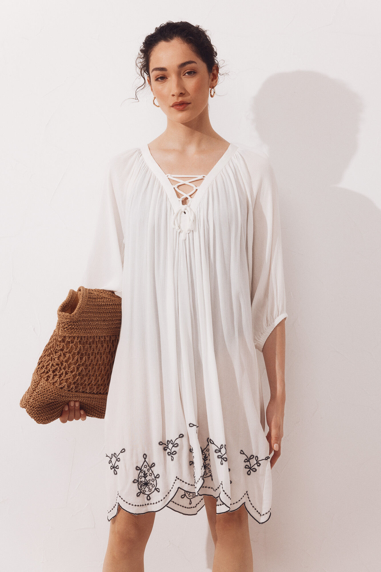 Cortefiel Caftan curto com cord&atilde;o