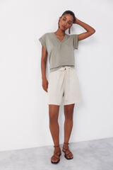 Cortefiel Camiseta slub pasamaner&iacute;a Kaki