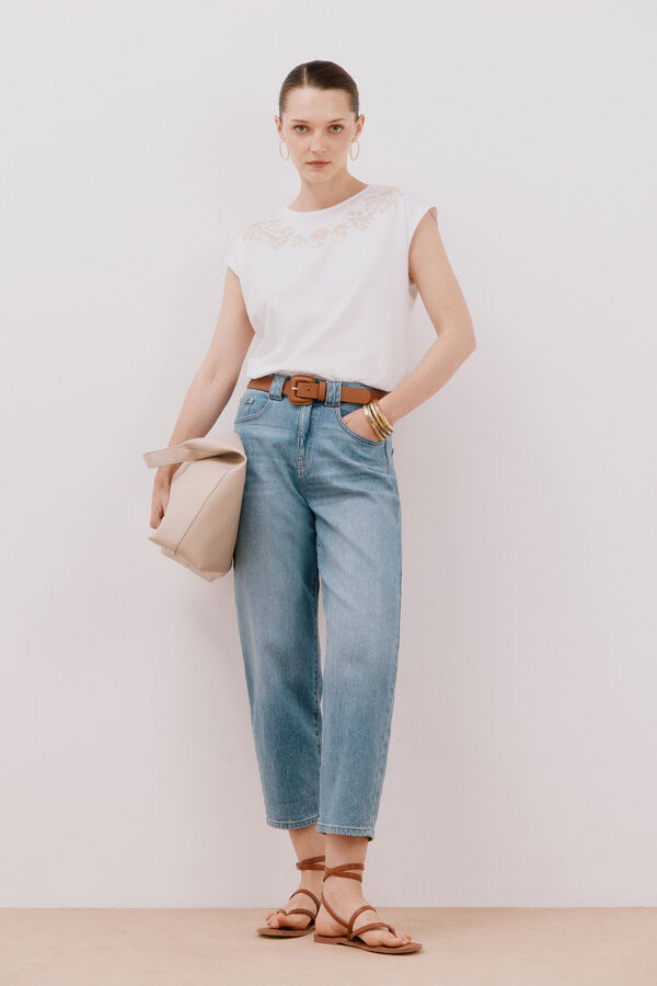 Cortefiel Camiseta sin mangas estampada y bordada Blanco