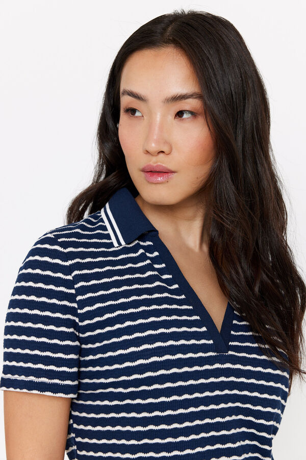 Cortefiel Textured striped polo shirt Printed blue