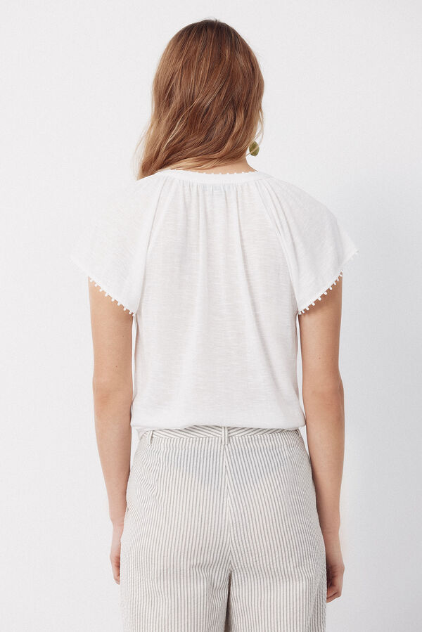 Cortefiel Camiseta fluida pasamanerias Blanco