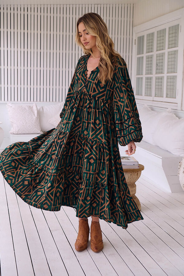 Jaase Vestido midi Eve estampado emerald Verde oscuro