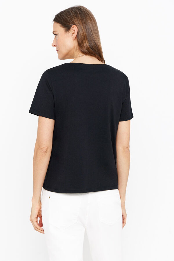 Cortefiel Camiseta pico bordado Black