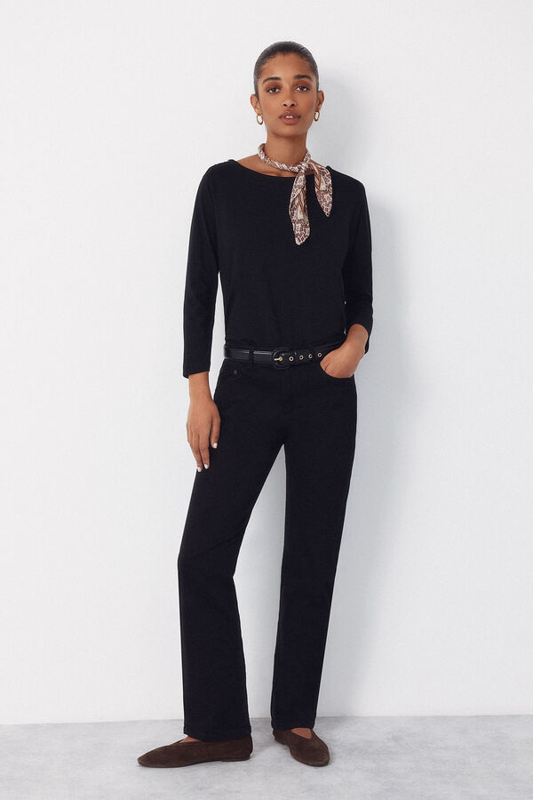 Cortefiel Camiseta b&aacute;sica escote barco Black