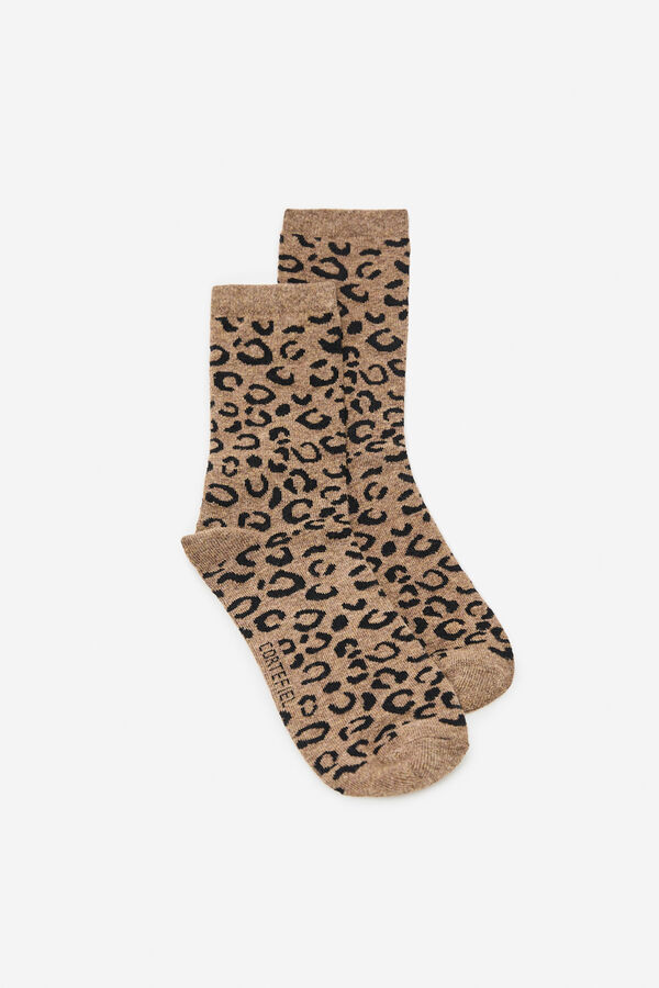 Cortefiel Calcetines largos leopardo Marr&oacute;n