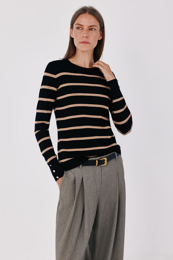 Cortefiel Camisola fina &agrave;s riscas Preto