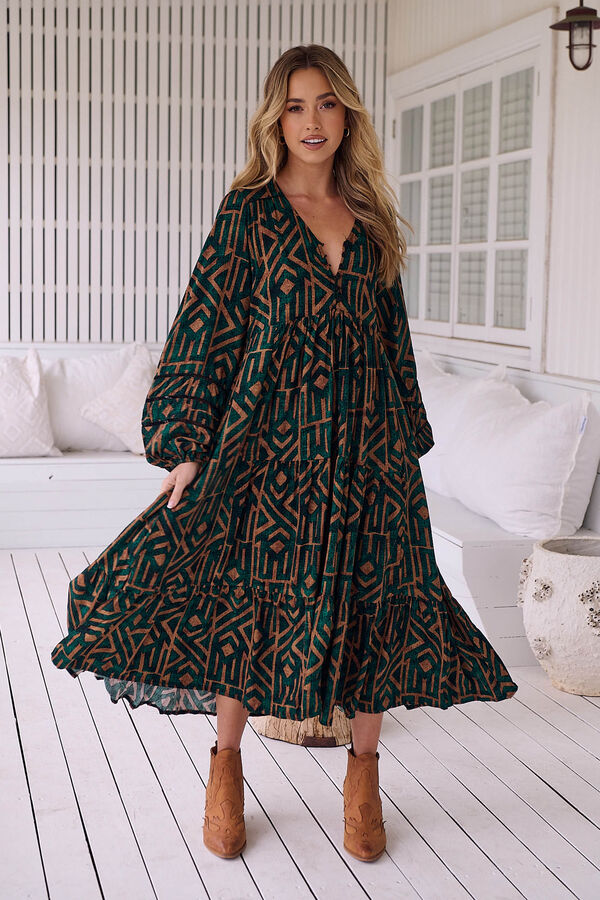 Jaase Vestido midi Eve estampado emerald Verde oscuro