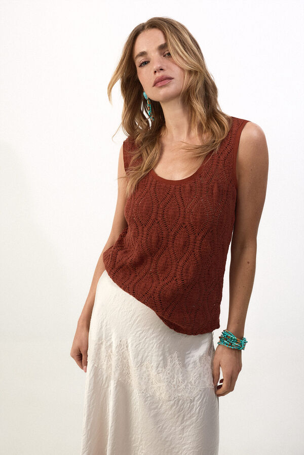 Slowlove Top tirantes crochet Tabaco