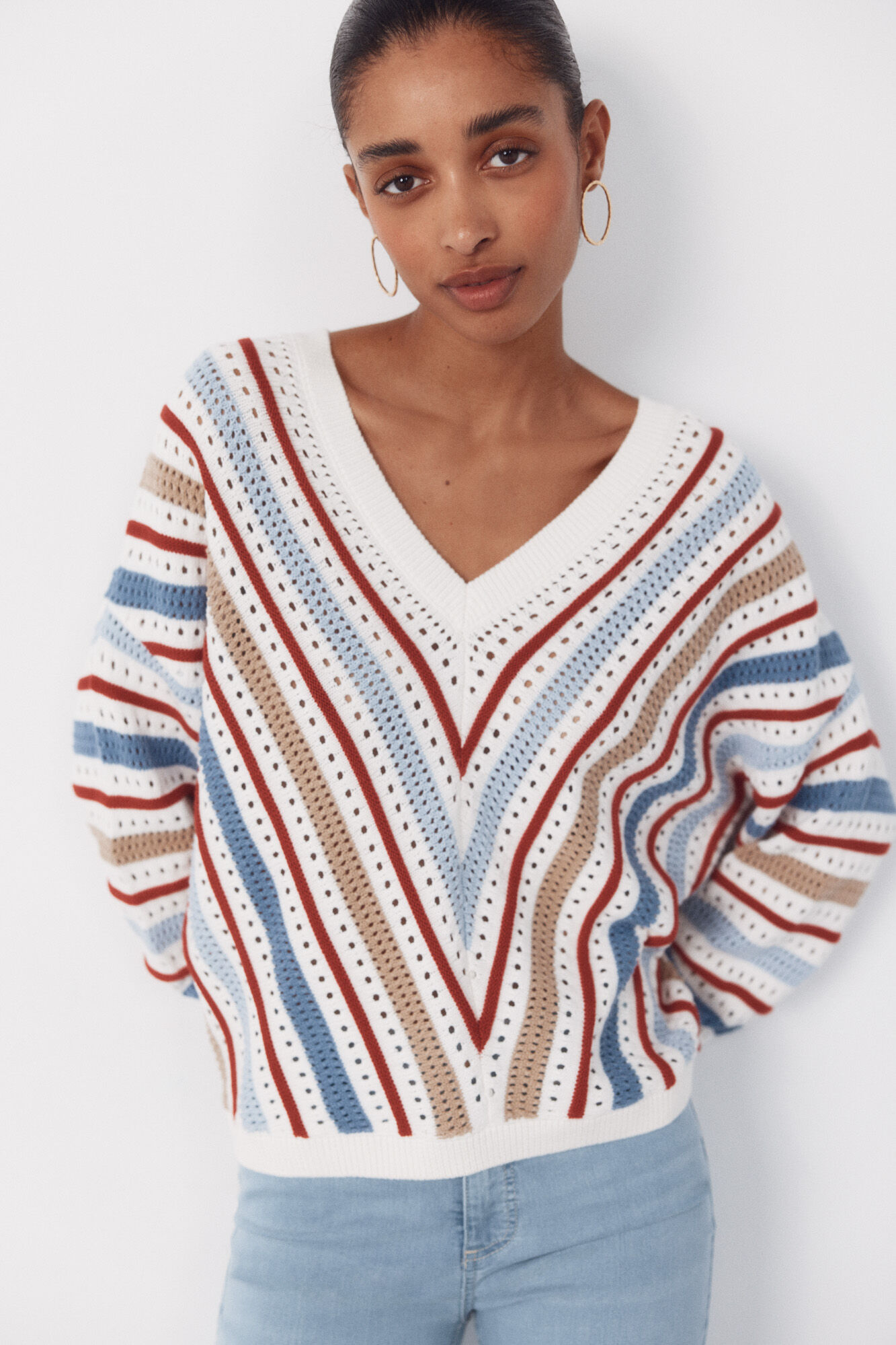 Cortefiel Camisola rendada &agrave;s riscas