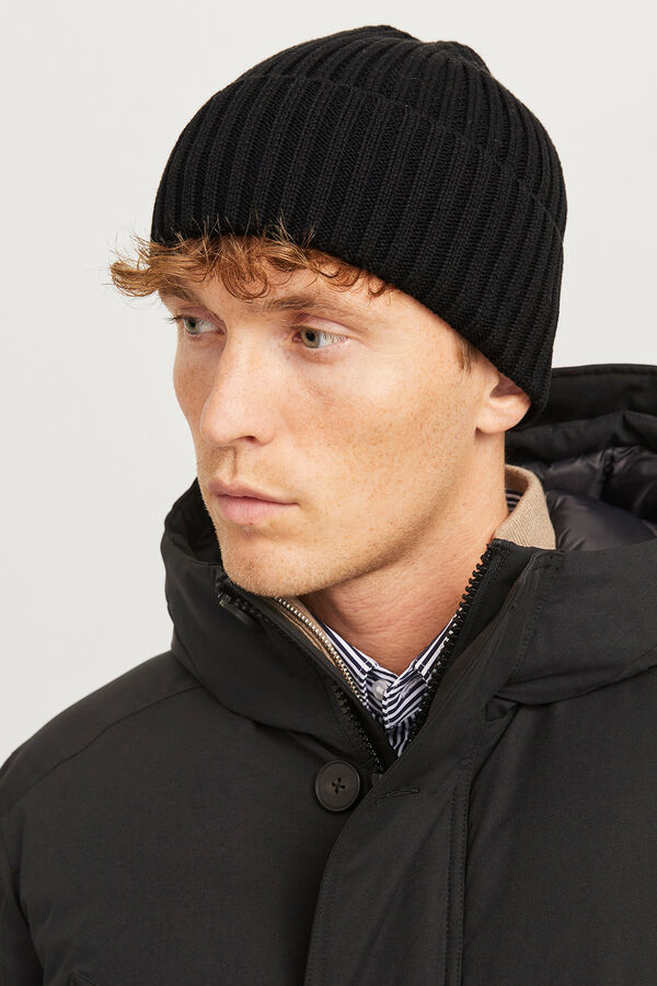 Jack & Jones Gorro punto de algod&oacute;n Negro
