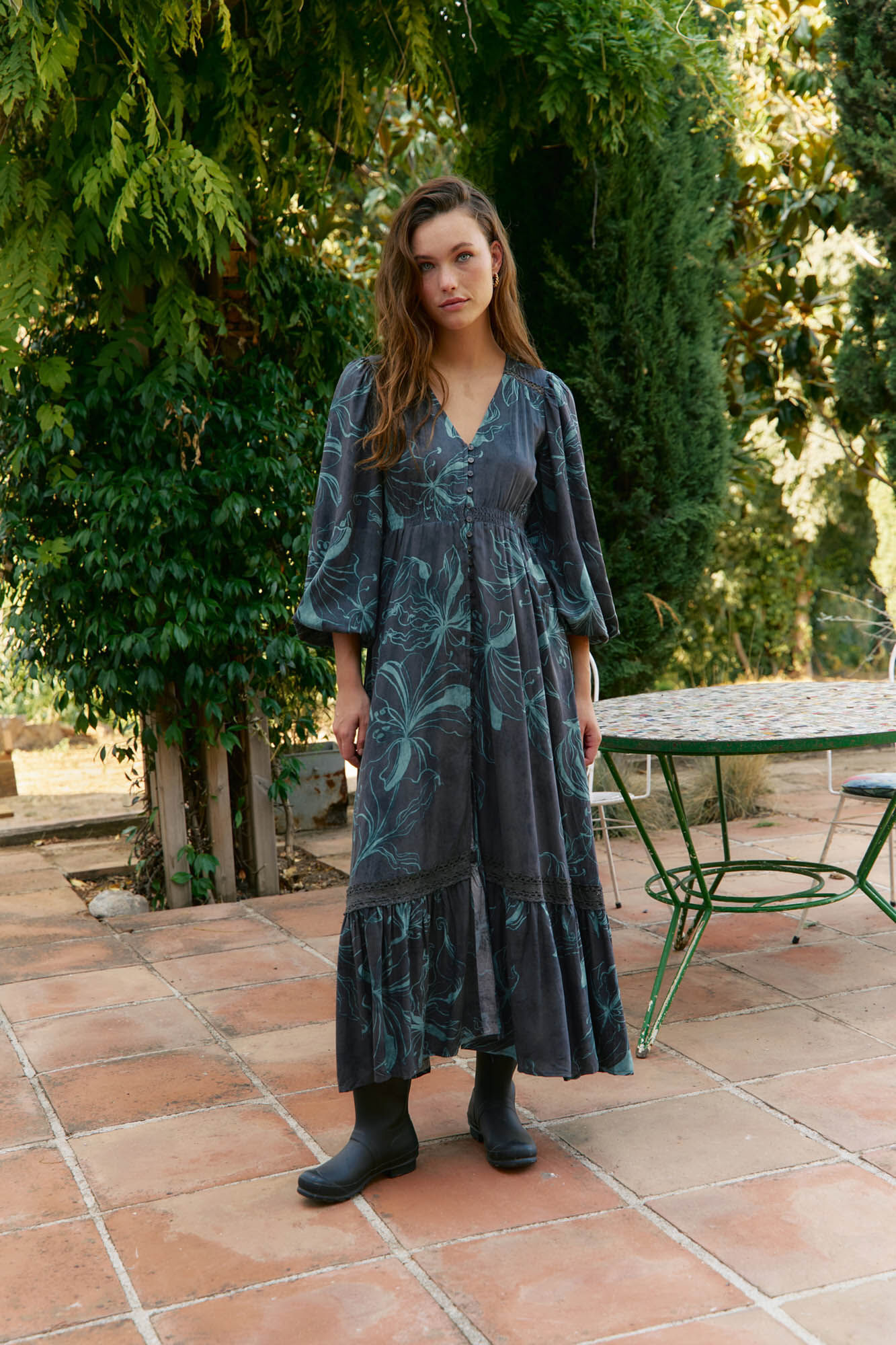 Jaase Vestido largo Carmen manga larga estampado midnight lilly