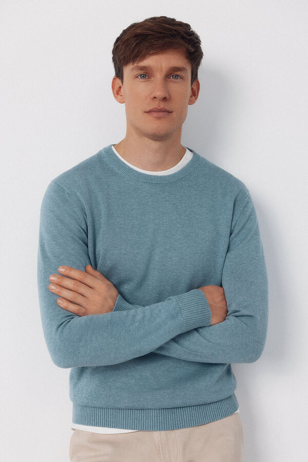Cortefiel Jersey punto algod&oacute;n cuello redondo b&aacute;sico Azul