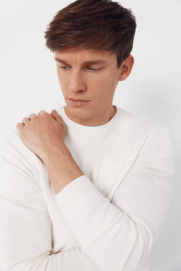 Cortefiel Jersey punto algod&oacute;n cuello redondo b&aacute;sico Blanco