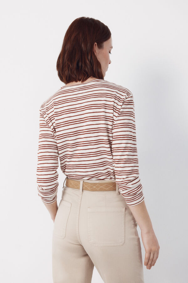 Cortefiel Camiseta efecto lino rayas Rosa