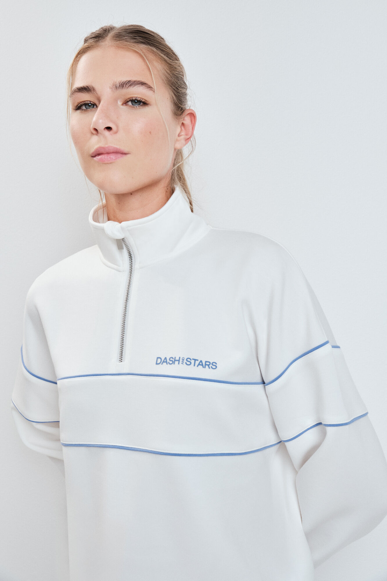 White high neck zip fastening jacket