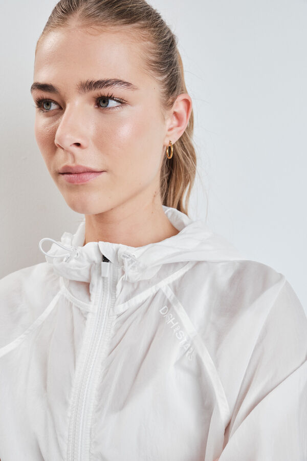 Dash and Stars White hooded windbreaker jacket white
