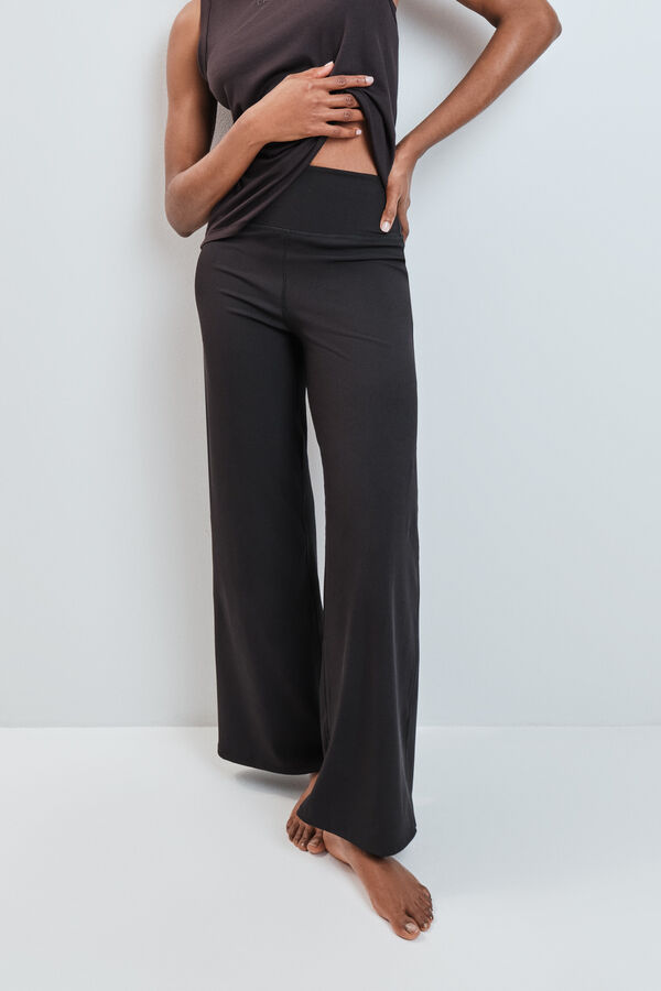 Dash and Stars Black long palazzo ribbed trousers black