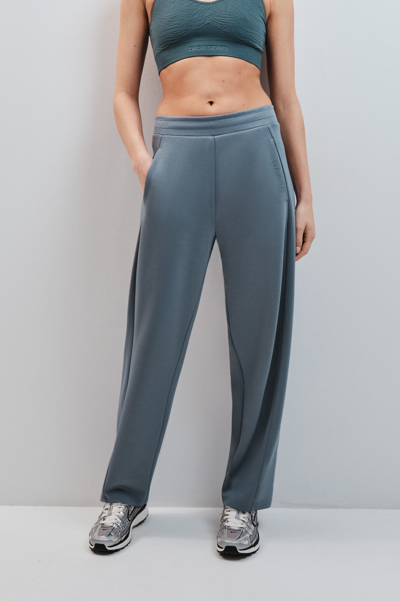 Dash and Stars Green soft touch barrel long trousers