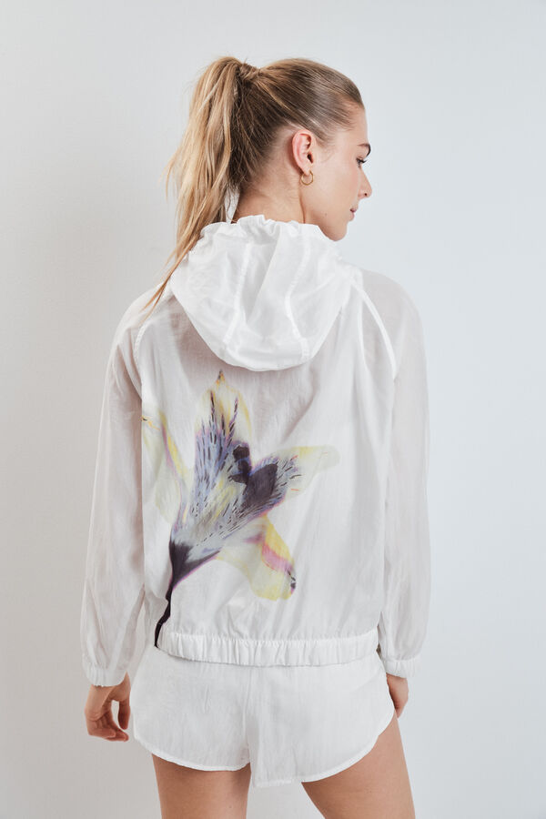 Dash and Stars White hooded windbreaker jacket white