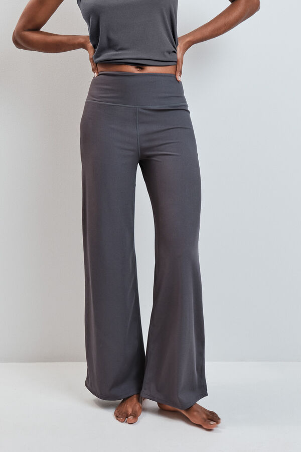 Dash and Stars Grey long palazzo ribbed trousers grey