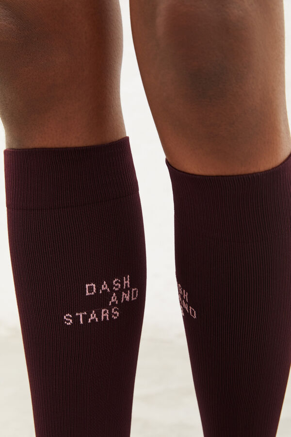 Dash and Stars Purple long technical socks pink