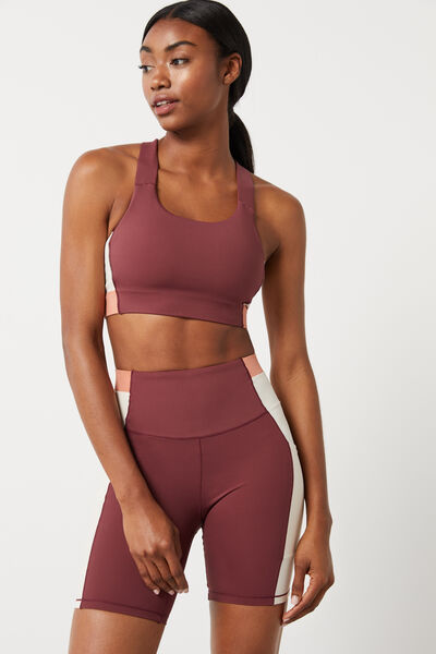 Dash and Stars Maroon colour block 4D Stretch sports bra red