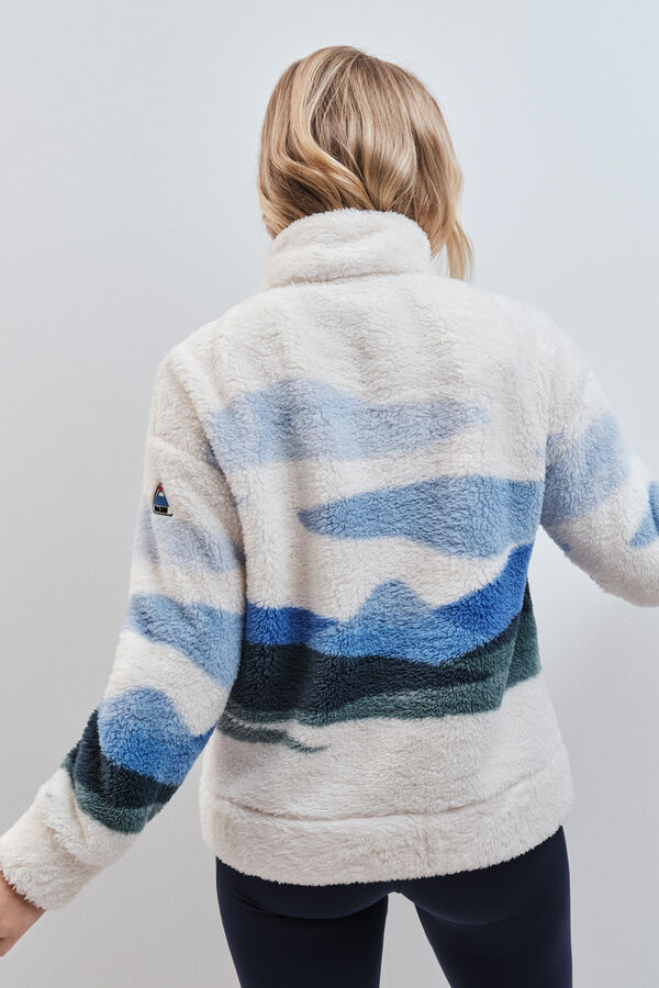 Dash and Stars Landscape print fleece sweatshirt beige
