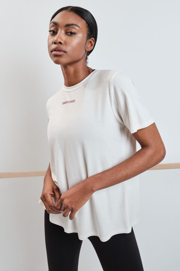 Dash and Stars T-shirt &agrave; manches courtes en modal blanche beige