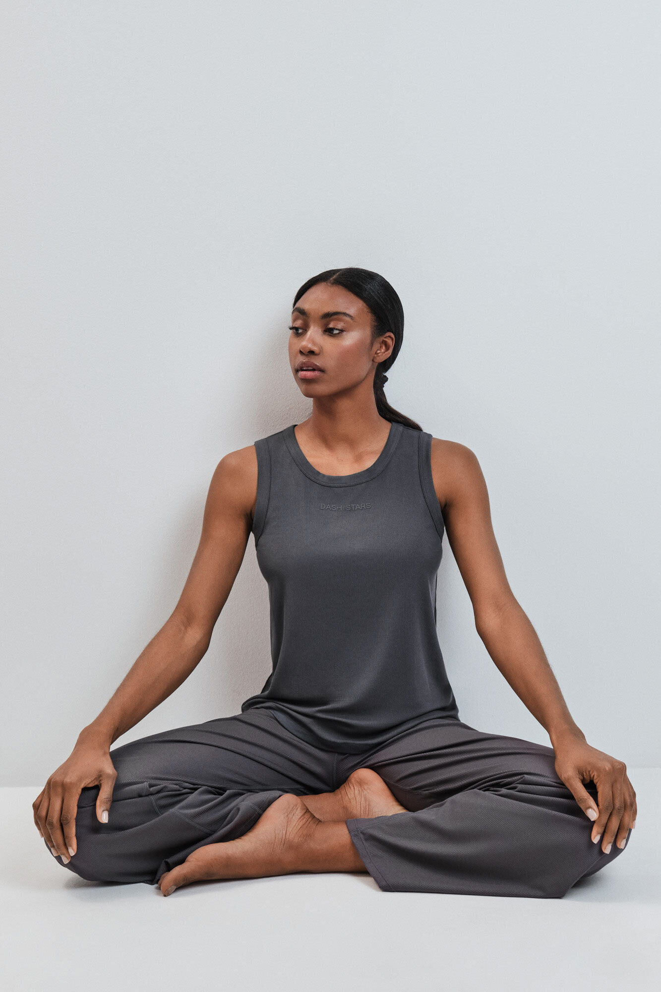 Dash and Stars Grey ribbed sleeveless vest top