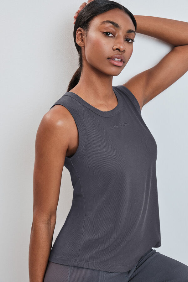 Dash and Stars Grey ribbed sleeveless vest top grey