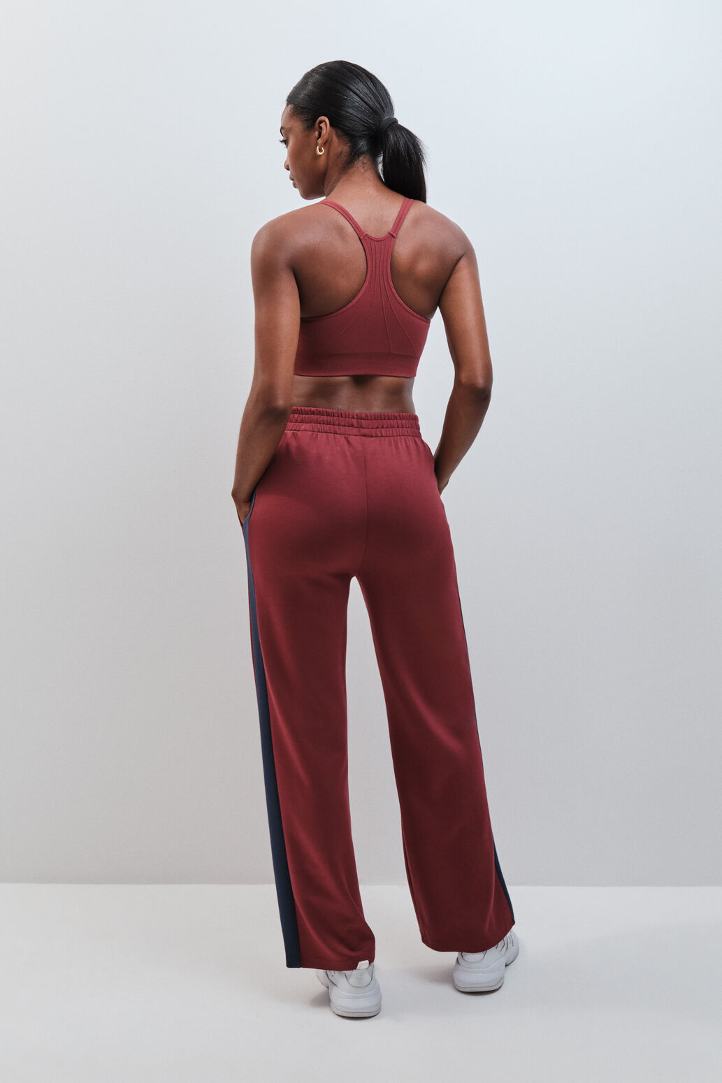 Burgundy soft touch wide leg long trousers | Sports leggings and