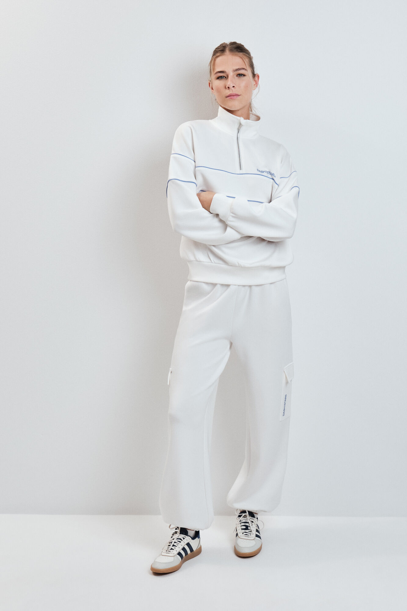 White high neck zip fastening jacket