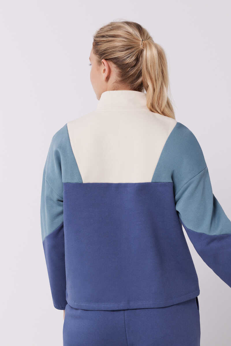 Dash and Stars Sweatshirt com fecho-éclair de algodão tricolor azul