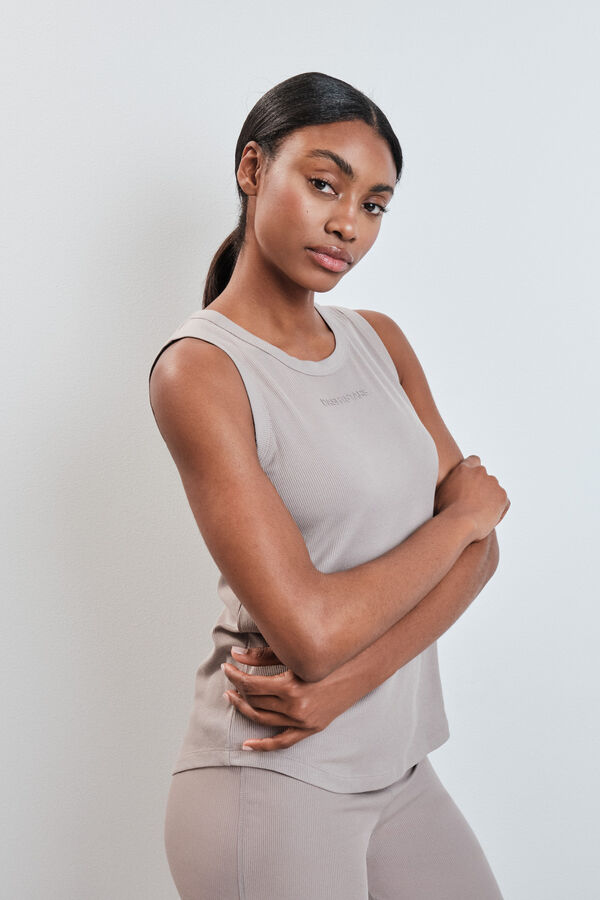 Dash and Stars Beige ribbed vest top nude