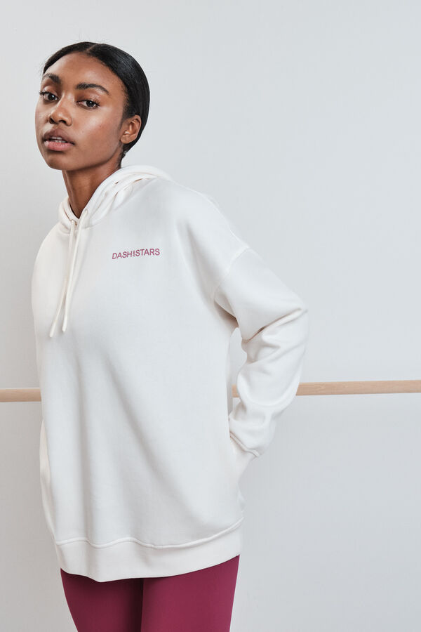 Dash and Stars White cotton fleece sweatshirt beige