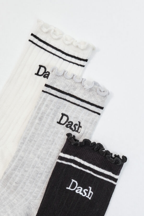 Dash and Stars Pack of 3 long cotton logo socks white