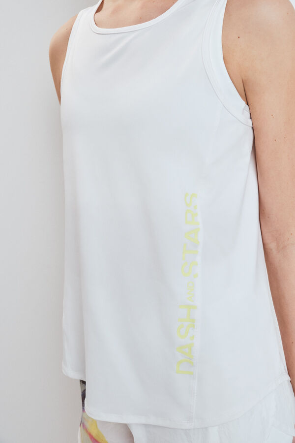 Dash and Stars White sleeveless halterneck technical T-shirt white