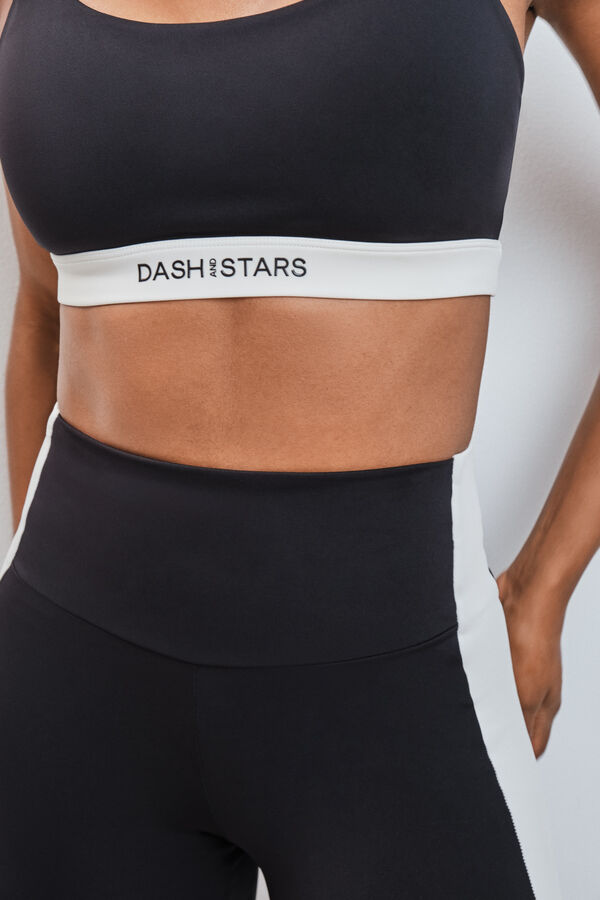 Dash and Stars Schwarze 4D STRETCH Leggings lang mit Kontrast Schwarz