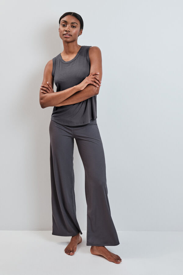 Dash and Stars Grey long palazzo ribbed trousers grey