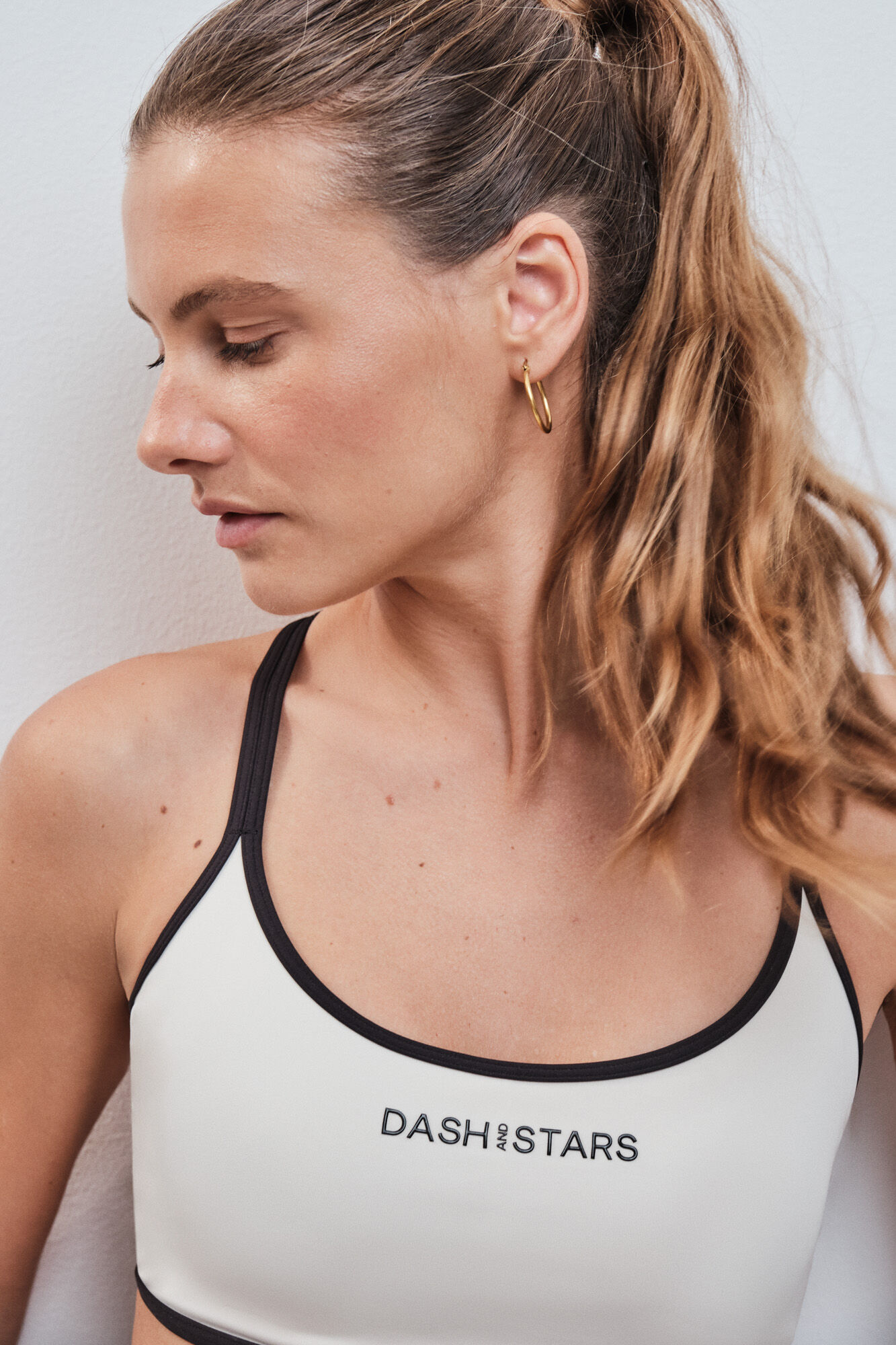 Dash and Stars White 4D Stretch sports bra