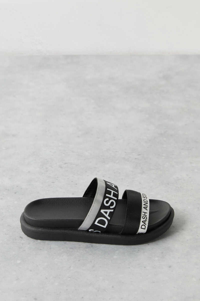 Dash and Stars Grey logo strap sandals black