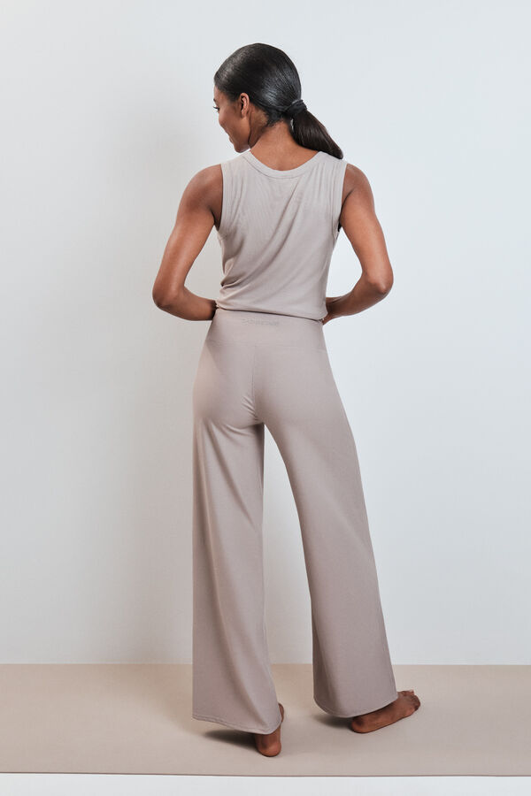 Dash and Stars Beige ribbed long palazzo trousers nude