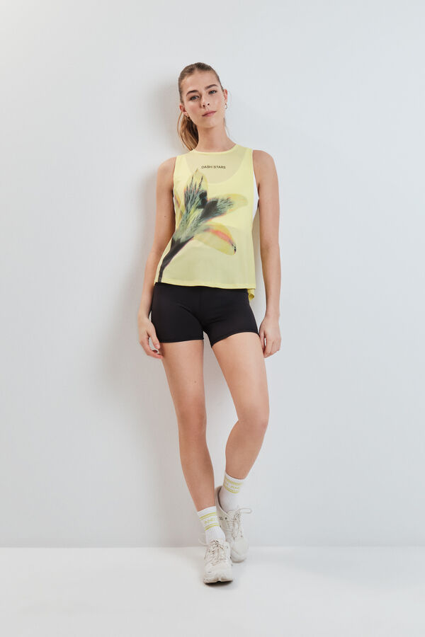 Dash and Stars Yellow wide low armhole technical T-shirt printed