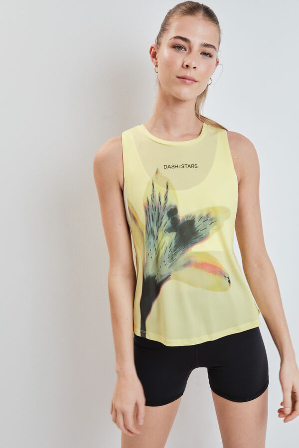 Dash and Stars Yellow wide low armhole technical T-shirt printed