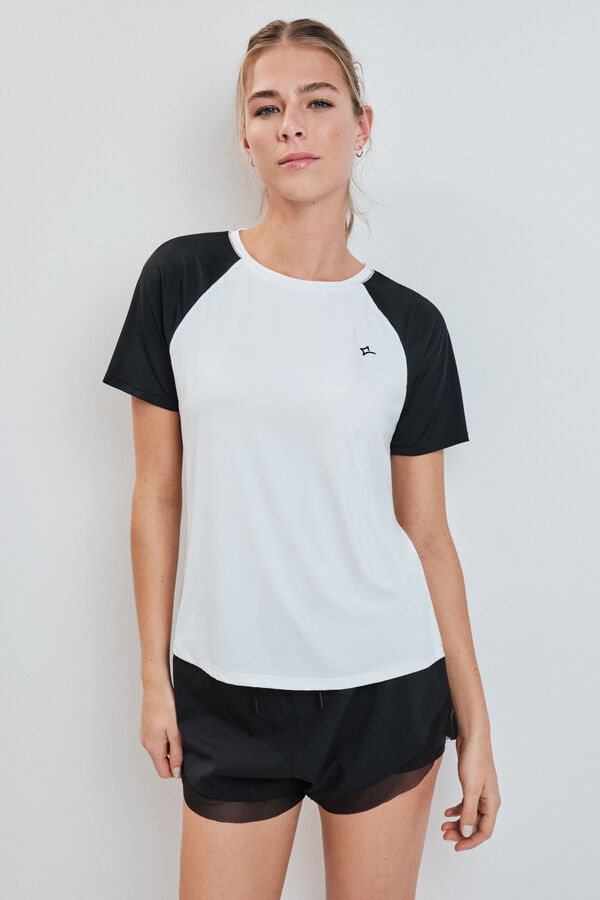 Dash and Stars T-shirt &agrave; manches courtes blanc &agrave; contraste beige