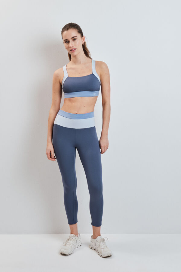Dash and Stars Blue 4D Stretch color block sports bra blue