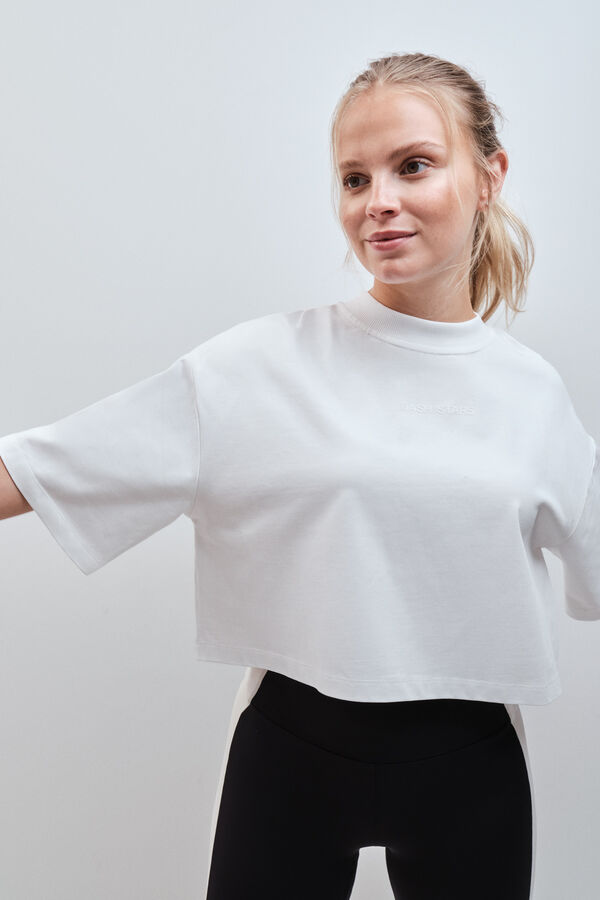 Dash and Stars T-shirt boxy 100% coton blanc beige