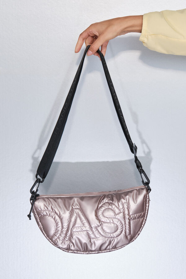 Dash and Stars Metallic pink nylon crossbody handbag, bag beige